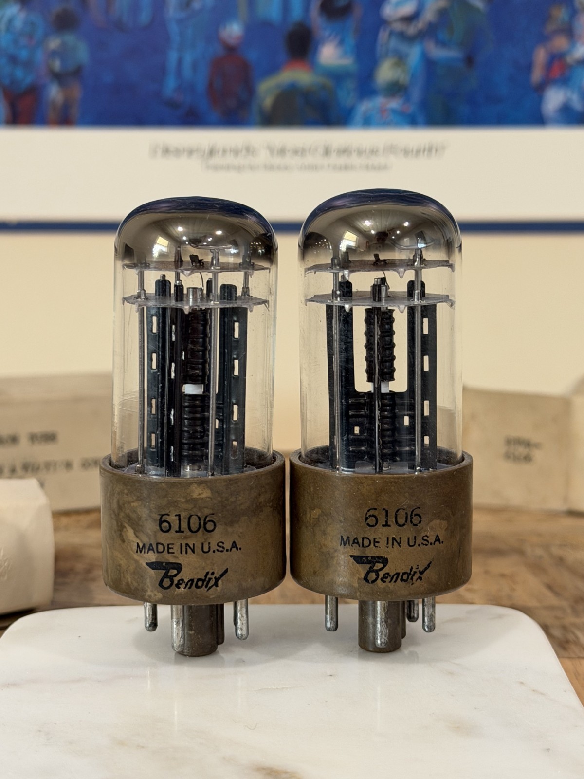 PAIR NOS NIB BENDIX RTMA 6106 / 5Y3 Triple Mica 4 Support Rods DD GETTER Tubes