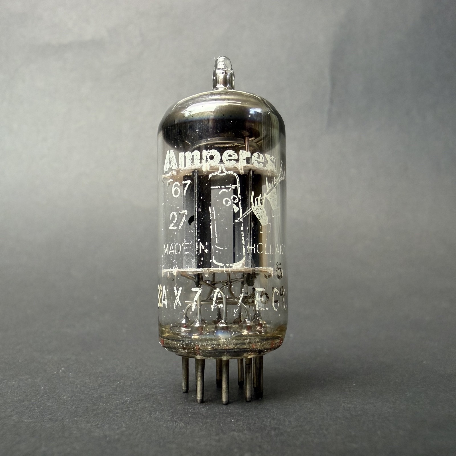 1967 12AX7 ECC83 Amperex Bugle Boy Tube Ribbed Short Plate TV7 Test NOS E-58