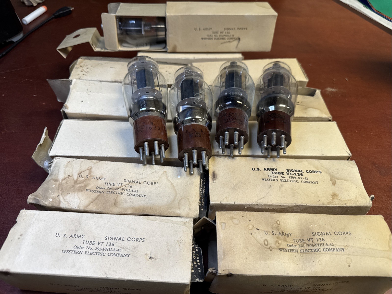 JAN CNU 1625 Tube VT-136 US Army Navy Black Plate Tubes 1942-1954 Lot Of 16