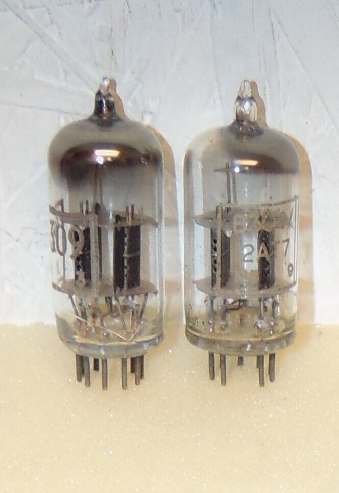 RARE GEC OSRAM TUBES PAIR BRITISH B309 ECC81 WELDED PLATES [] GETTER FOR DISPLAY