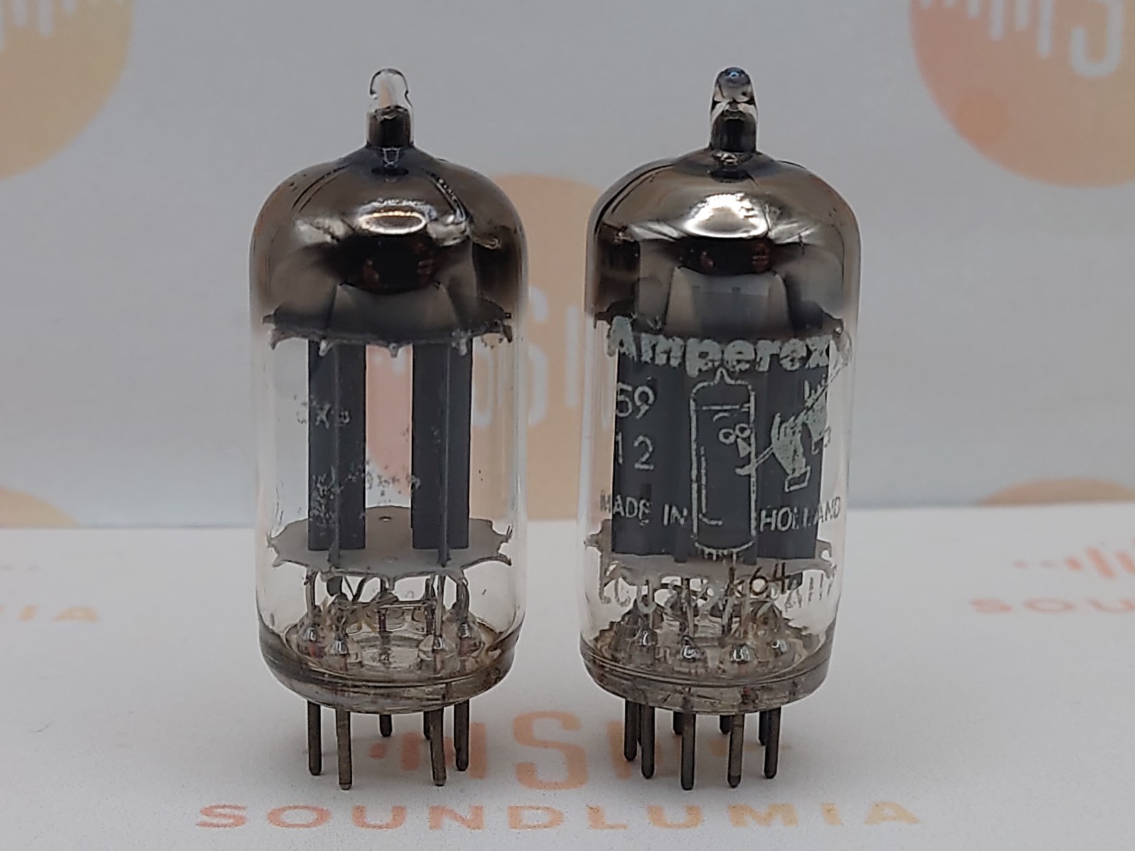 2x Philips ECC82 12AU7 Long Plates D-foil getter – Heerlen 1958 – Strong