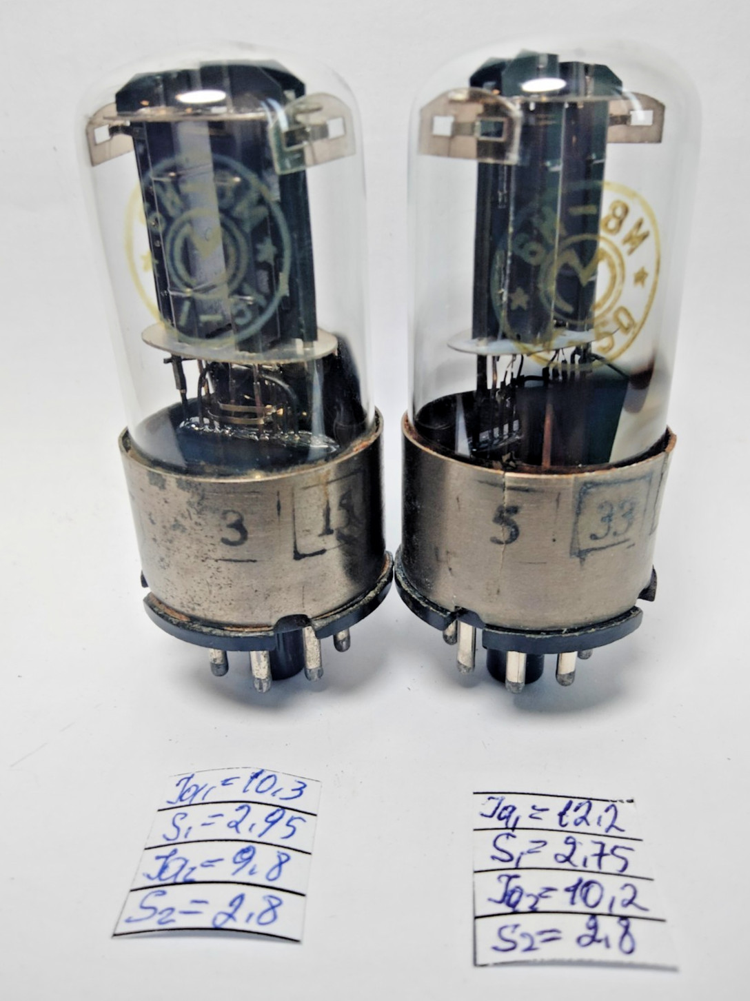2 pcs USED 6N8M/6N8S/ 6SN7/ 1578 Metal Base MELZ Tubes 50 and 51 year