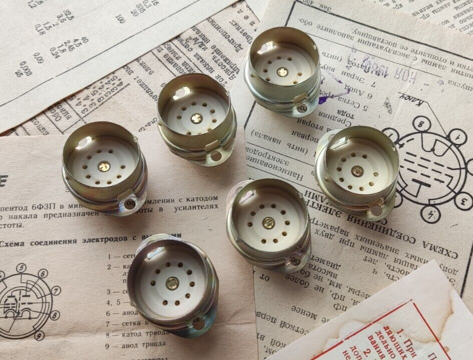 6 x Sockets PLK9 9 pin USSR ceramics silver plated NOS (USA Seller)