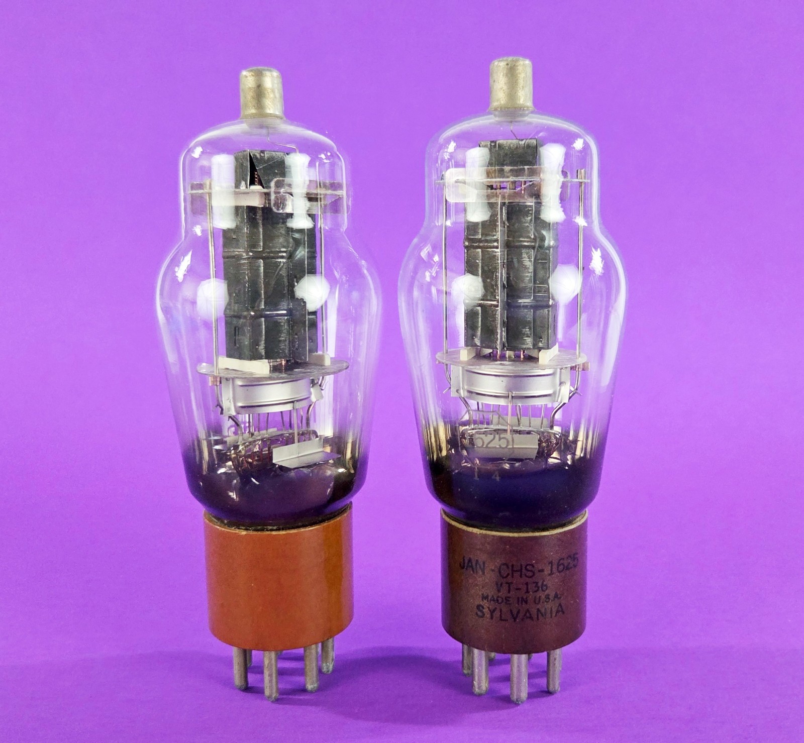 SYLVANIA JAN-CHS-1625 VT-136 VACUUM TUBES BROWN BASE TESTED * STRONG!