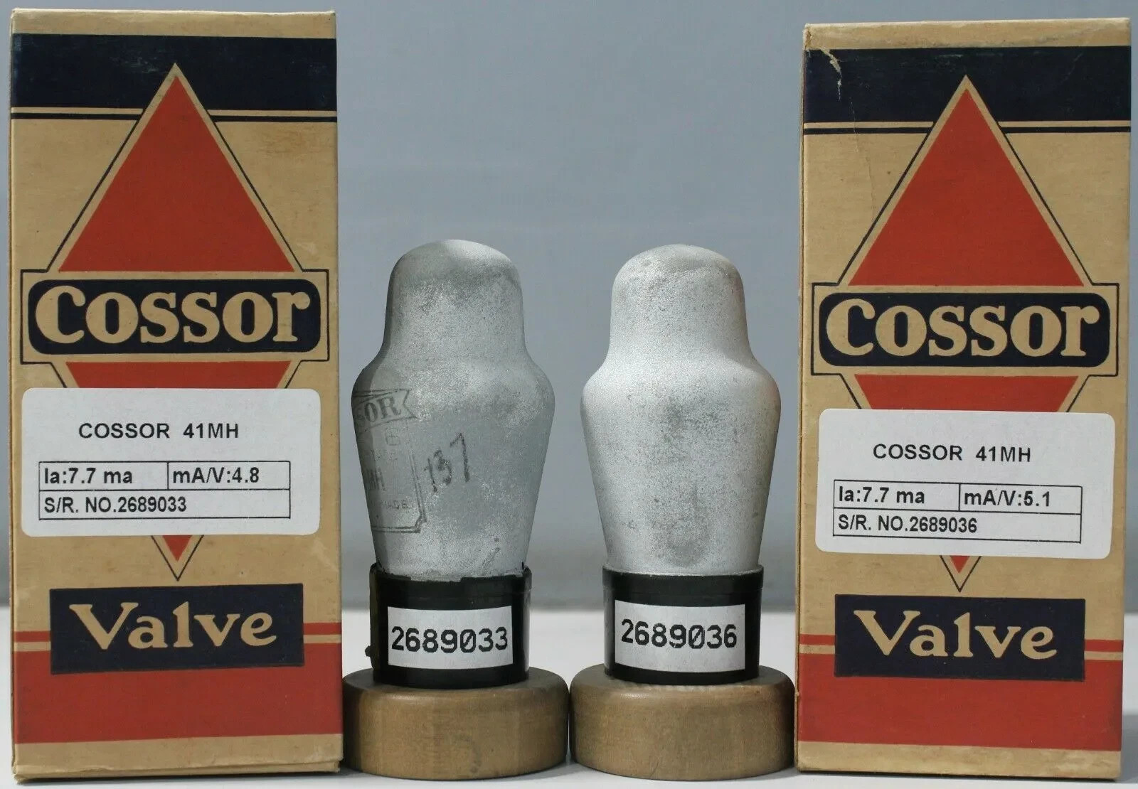 2x 41MH Cossor Grey Coated Glass Black Base 5 Pins AVO Tested