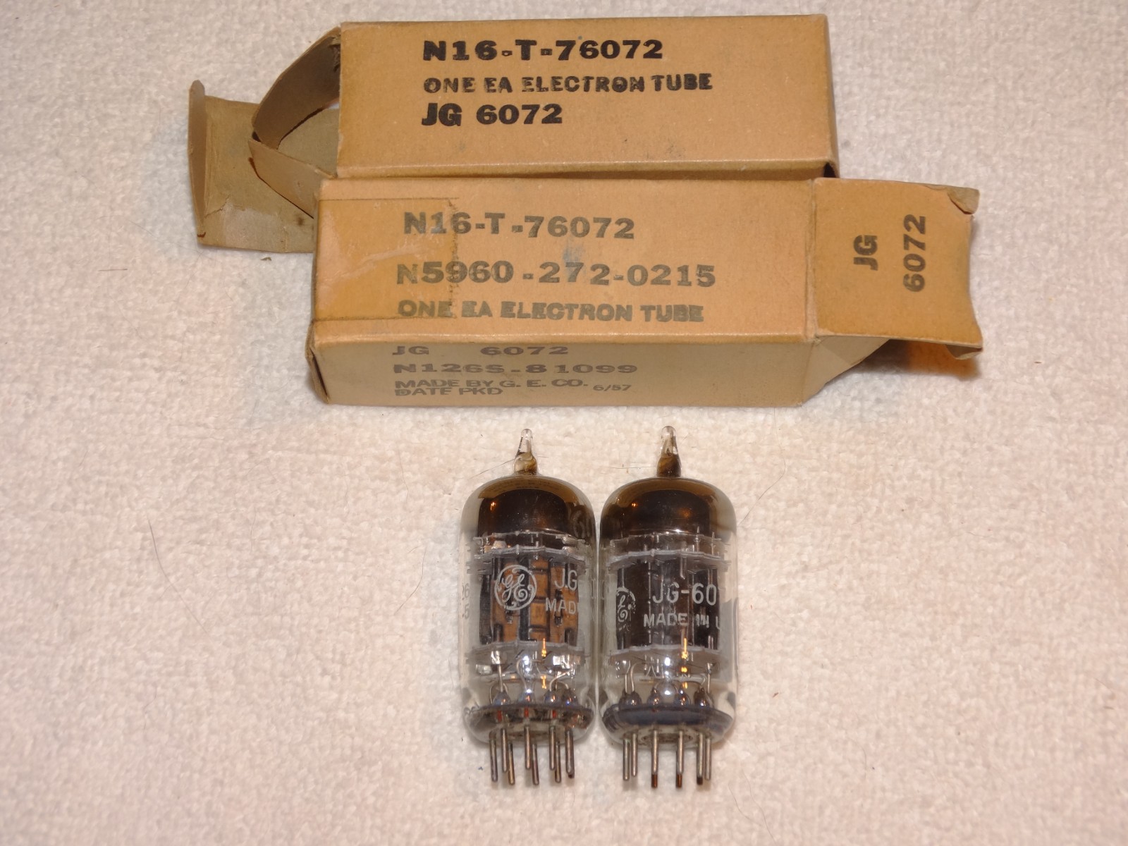 2 x JG-6072 (12AY7)G.E. Tubes*Black Plates*3-Mica*Super Strong Matched Pair*#R10