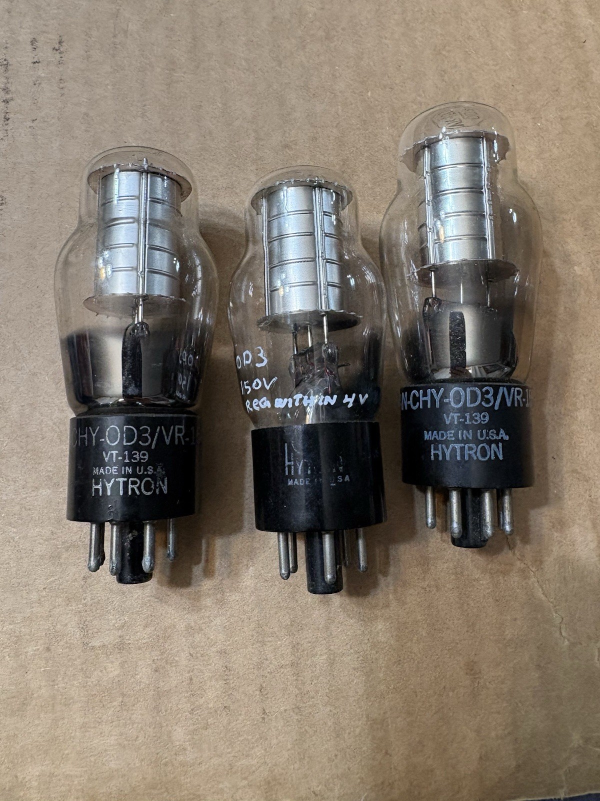 Lot of 3 OD3 VR-150 VT-139 Voltage Regulator Vacuum Tubes JAN Hytron